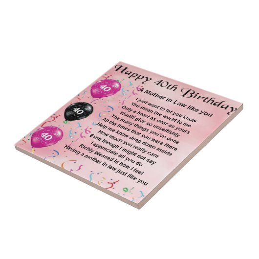 Moeder in rechtsgedicht - 40e verjaardag tegeltje (Zijkant)
