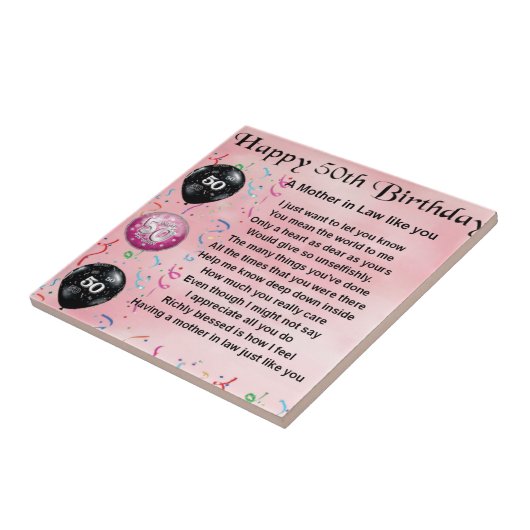 Moeder in rechtsgedicht - 50e verjaardag tegeltje (Zijkant)