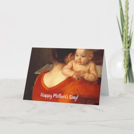 Moeder in rood met kind kaart (Voorkant)