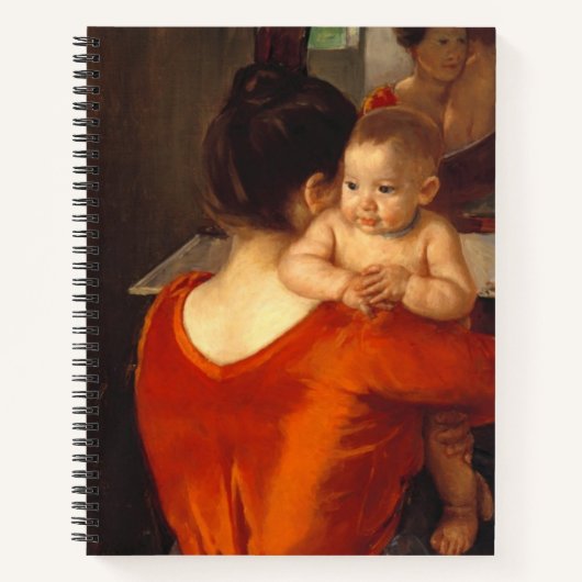 Moeder in rood met kind notitieboek (Voorkant)