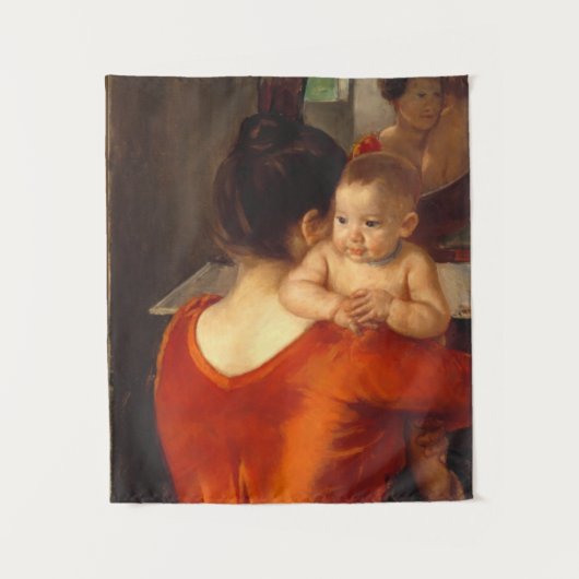 Moeder in rood met kind wandkleed (Voorkant)