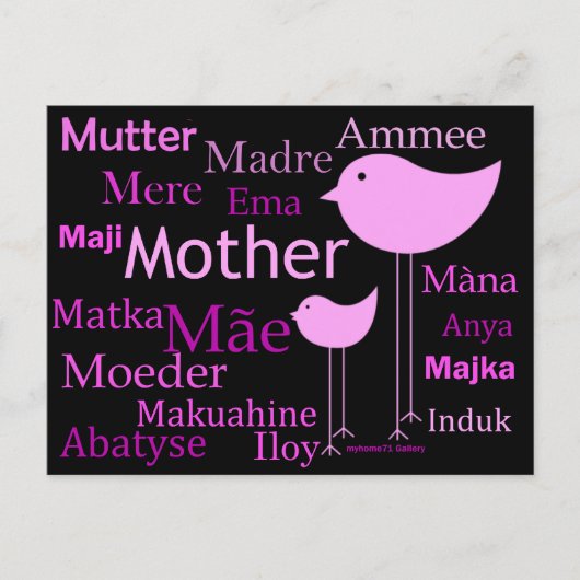 Moeder in verschillende talen briefkaart (Voorkant)