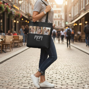 Moeder ingestelde script zwart 3 foto tote bag