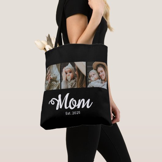 Moeder ingestelde script zwart 3 foto tote bag (Dichtbij)