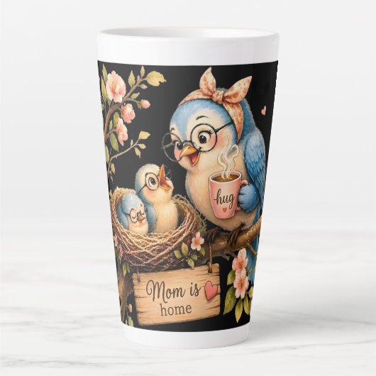 Moeder Is Thuis Zwarte Latte Mok Geschenk (Voorkant)