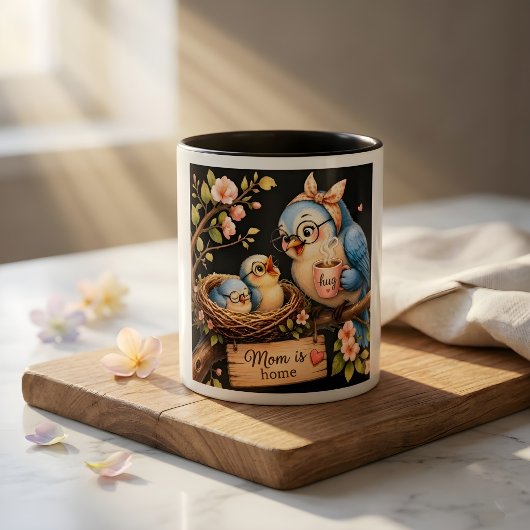 Moeder Is Thuis Zwarte Mok Vogel Cadeau
