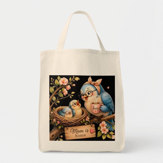 Moeder is thuis Zwarte Tote Tas Vogel Cadeau (Voorkant)