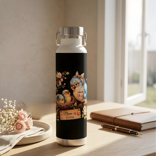 Moeder is thuis Zwarte waterfles Vogel Cadeau