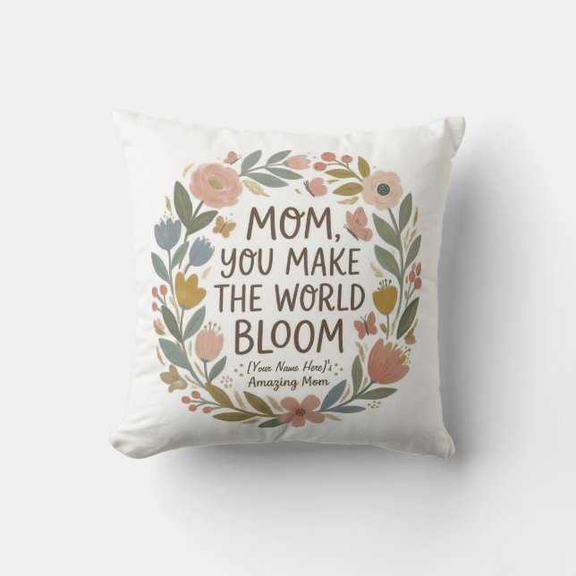 Moeder, jij laat de wereld bloeien" Boho bloemenkr Kussen (Voorkant)