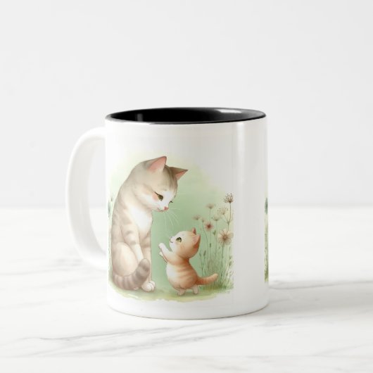 Moeder kat en kitten: een hartverwarmend moment Mo Tweekleurige Koffiemok (Voorkant links)