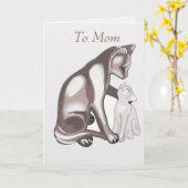 Moeder kat en kitten kaart (Gele Bloem)