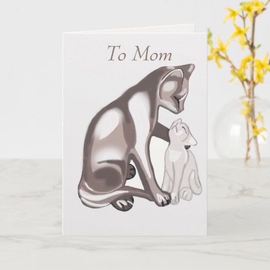 Moeder kat en kitten kaart (Gele Bloem)