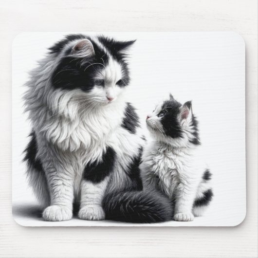 Moeder kat en kitten op wit muismat (Voorkant)