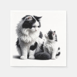 Moeder kat en kitten op wit servet