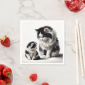 Moeder kat en kitten op wit servet (Insitu)