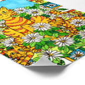 Moeder kat en Kittens in Daisy Patch Mini Folk Art Poster (Hoek)