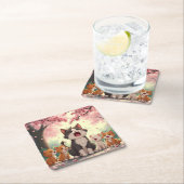 Moeder Kat en Kittens onder Cherry Blossom Schatti Kartonnen Onderzetters (Insitu)