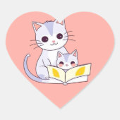 Moeder kat lezen aan haar kitten ronde Sticker (Voorkant)