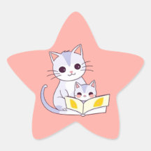 Moeder kat lezen aan haar kitten ster Sticker