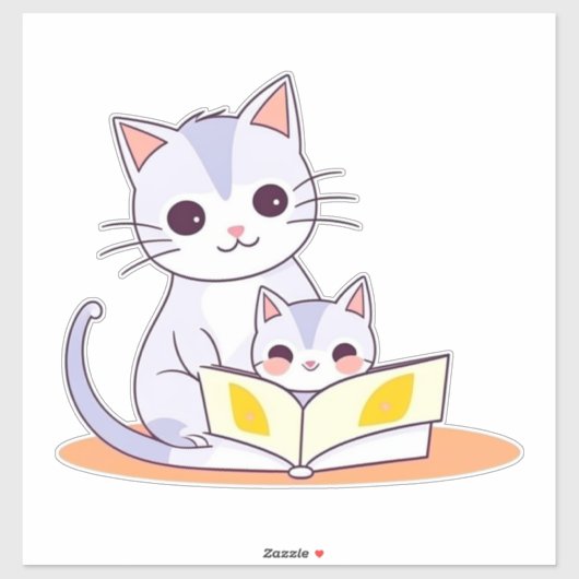 Moeder kat lezen aan haar kitten sticker (Vel)