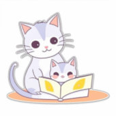 Moeder kat lezen aan haar kitten sticker (Voorkant)