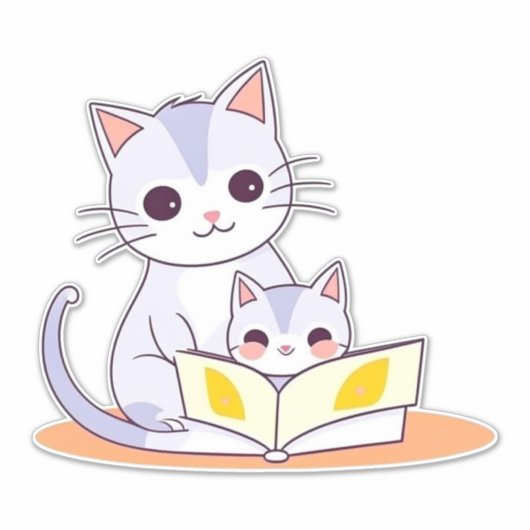 Moeder kat lezen aan haar kitten sticker (Voorkant)