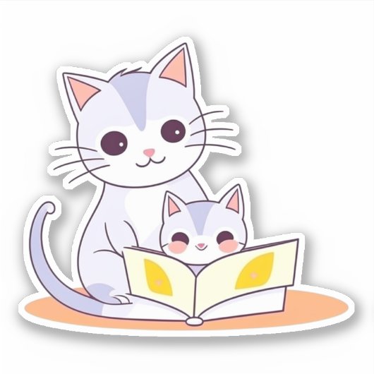 Moeder kat lezen aan haar kitten sticker (Voorkant)