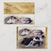 MOEDER KAT MET KITTENS Perkament Monogram Visitekaartje (Voorkant / Achterkant)