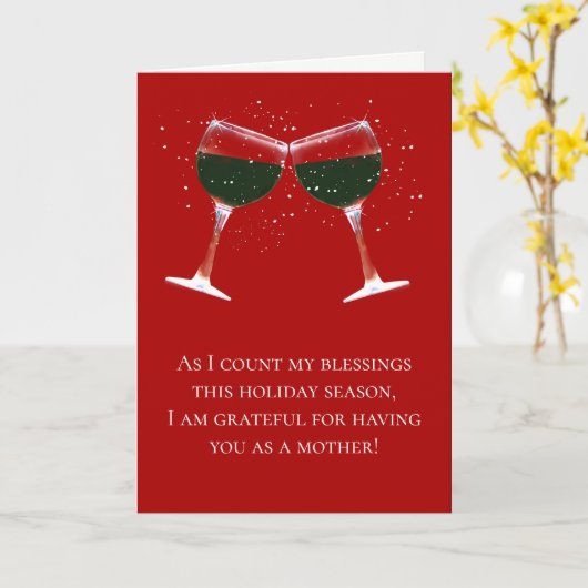 Moeder kerstfeestdag Wijn Humor Kaart (Gele Bloem)