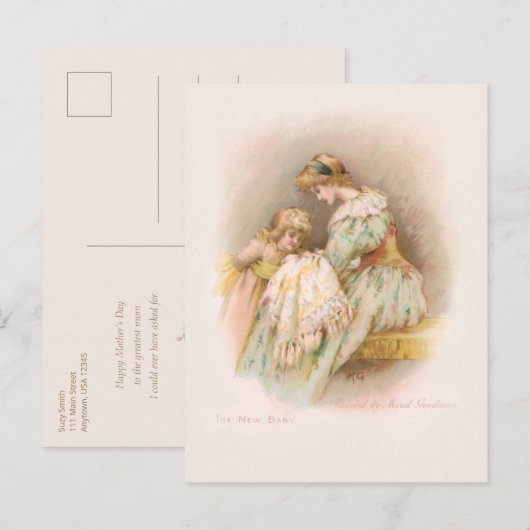  moeder, kind en nieuwe baby feestdagenkaart (Voorkant / Achterkant)