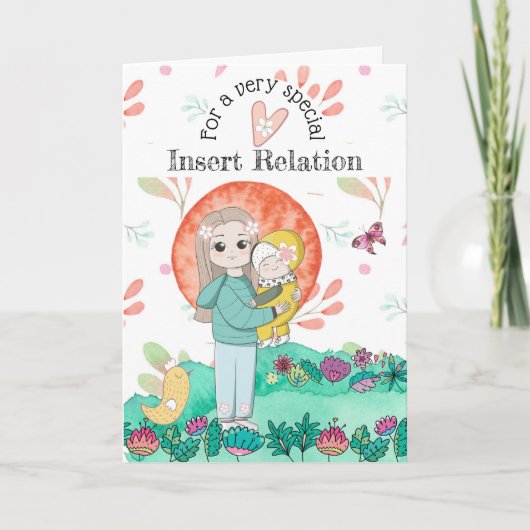 Moeder kind grillige tuin voorjaar baby vogelkunst kaart (Voorkant)