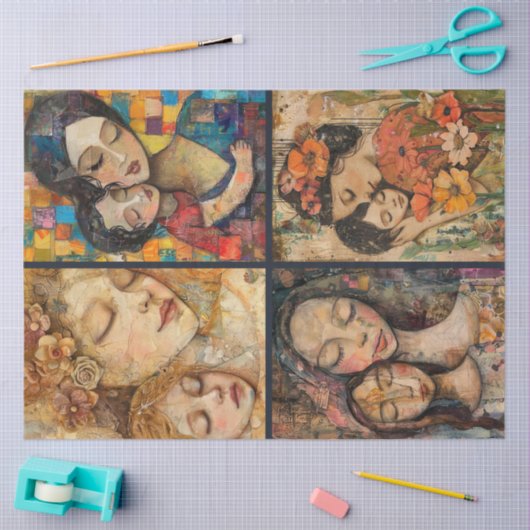 Moeder Kind Kunstenaar Crafting Collage Decoupage Tissuepapier (Craft)