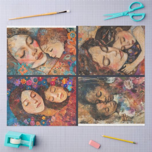 Moeder Kind Kunstenaar Crafting Collage Decoupage  Tissuepapier (Craft)