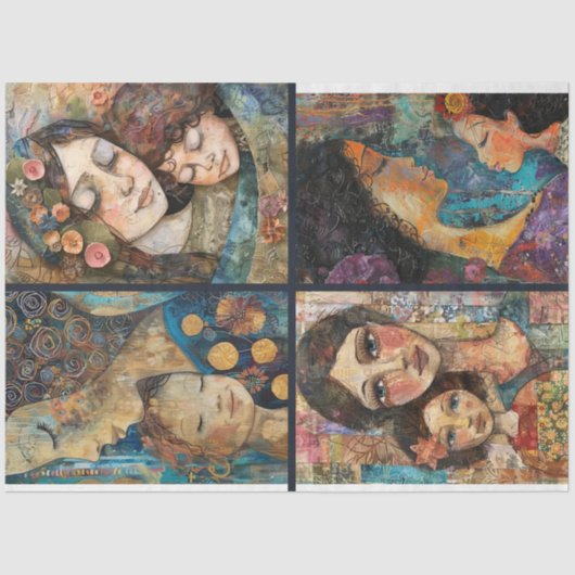 Moeder Kind Kunstenaar Crafting Collage Decoupage Tissuepapier (Voorkant)