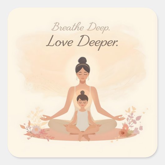 Moeder & Kind Meditatie Sereniteit Kunst Vierkante Sticker (Voorkant)
