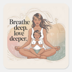 Moeder Kind Mindfulness Meditatie Kunst Vierkante Sticker