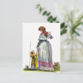 Moeder & Kind Pretty Regency Mode Tekening Briefkaart (Staand voorkant)