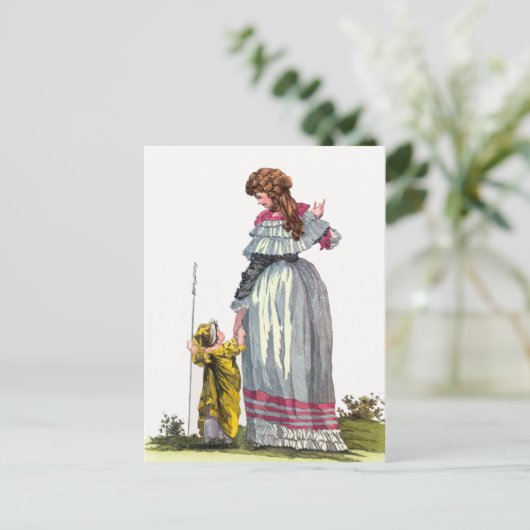 Moeder & Kind Pretty Regency Mode Tekening Briefkaart (Staand voorkant)