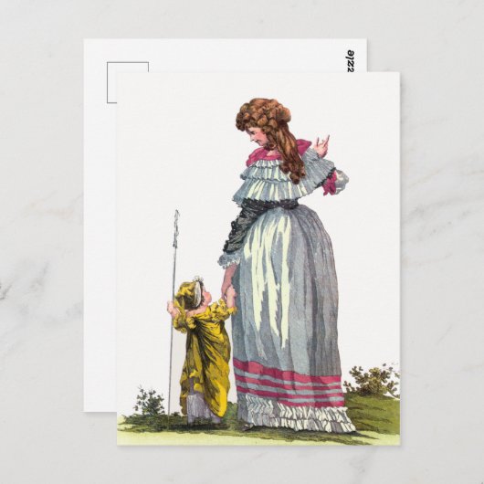 Moeder & Kind Pretty Regency Mode Tekening Briefkaart (Voorkant / Achterkant)