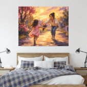 Moeder Kind Rennend Met Bloemen Canvas Kunst (Insitu (Slaapkamer))