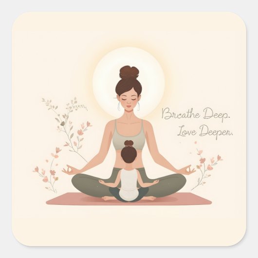 Moeder Kind Yoga Meditatie Kunst Vierkante Sticker (Voorkant)