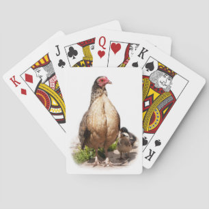 Moeder Kip en Baby Kippen Pokerkaarten