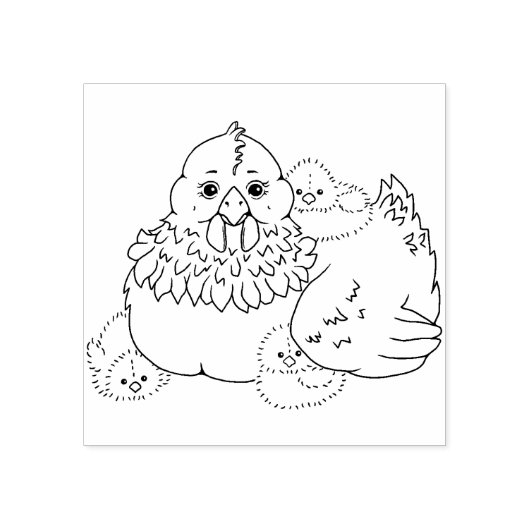 Moeder Kip met Kuikens Rubberstempel (Afrduk)