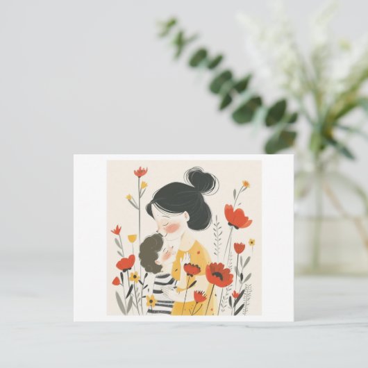 Moeder knuffelen haar zoon briefkaart (Staand voorkant)