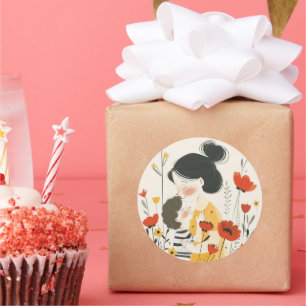 Moeder knuffelen haar zoon ronde sticker