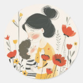 Moeder knuffelt haar zoon Aziatisch Chinees Japans Ronde Sticker (Voorkant)