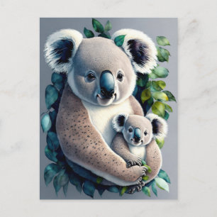 Moeder Koala Beer en een baby, waterverf Briefkaart