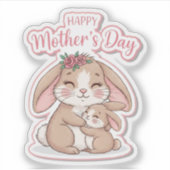 Moeder Konijn Baby Roos Kroon Moederdag Sticker (Voorkant)