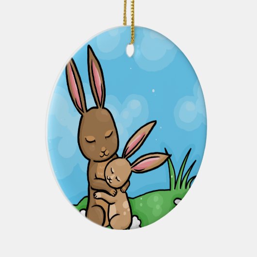 Moeder konijn en Baby Bunny hug Keramisch Ornament (Rechts)