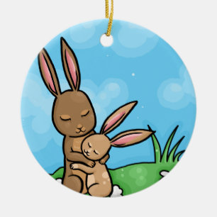 Moeder konijn en Baby Bunny hug Keramisch Ornament
